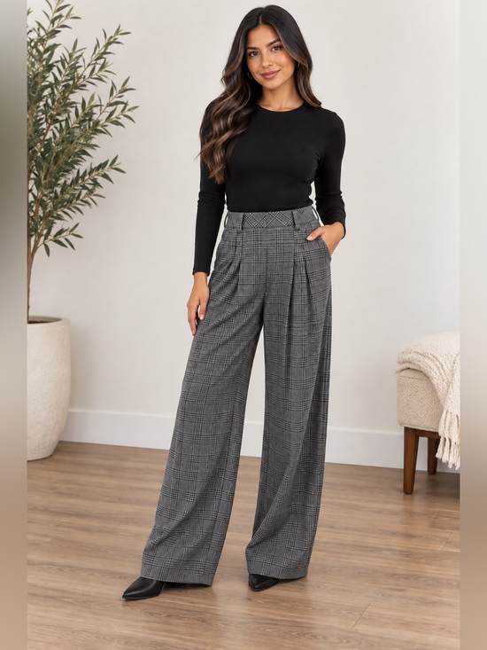 HALARA Pants - Halara • Houndstooth Plaid High Waisted Wide Leg Pants Small